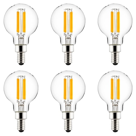 Sunlite LED G16.5 6W 60W Equiv 120V Dimmable E12 Base 90 CRI Filament Style Globe Light Bulbs 3000K, 6PK 81145-SU